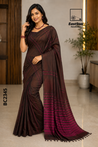 Brown  Handloom Cotton Saree BC2345