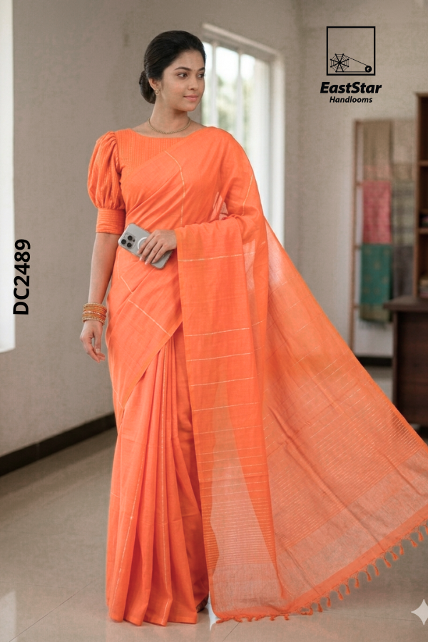 vibrant Orange Handloom Cotton Saree DC2489 vibrant Orange Handloom Cotton Saree DC2489