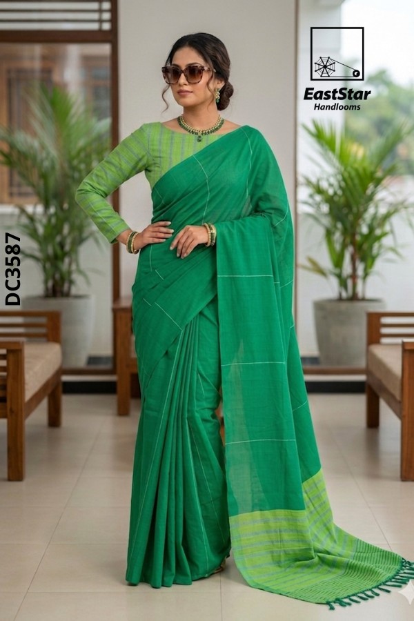 Green Handloom Cotton Saree DC3587 Green Handloom Cotton Saree DC3587