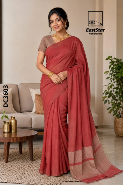 Dusty Rose Handloom Cotton Saree DC3603 Dusty Rose Handloom Cotton Saree DC3603