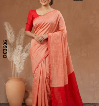 Light Coral Handloom Cotton Saree DC3606