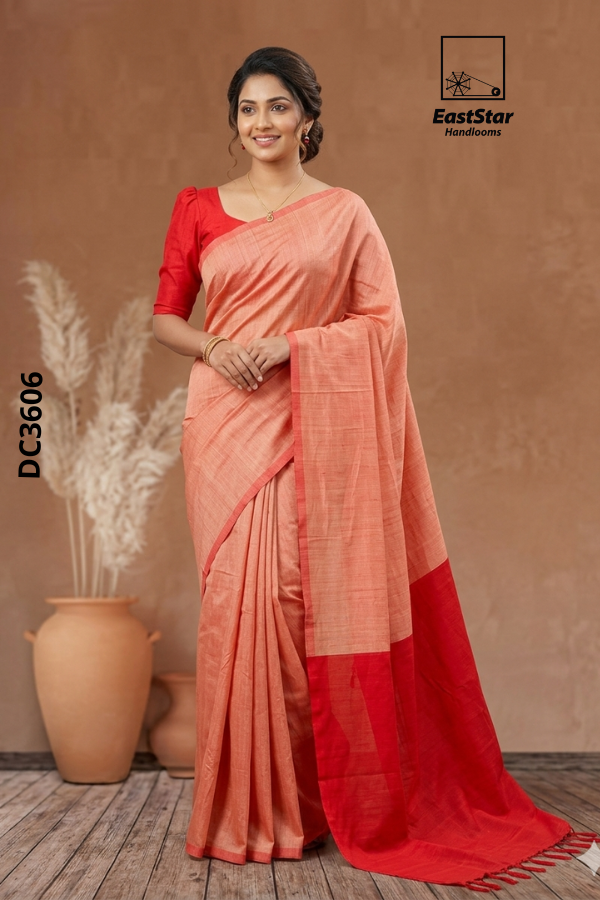 Light Coral Handloom Cotton Saree DC3606 Light Coral Handloom Cotton Saree DC3606