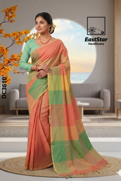 multi colour Handloom Cotton Saree DC3610