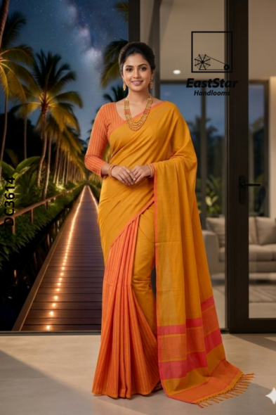 Mustard Yellow Handloom Cotton Saree DC3614