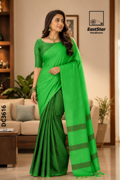 Green Handloom Cotton Saree DC3616