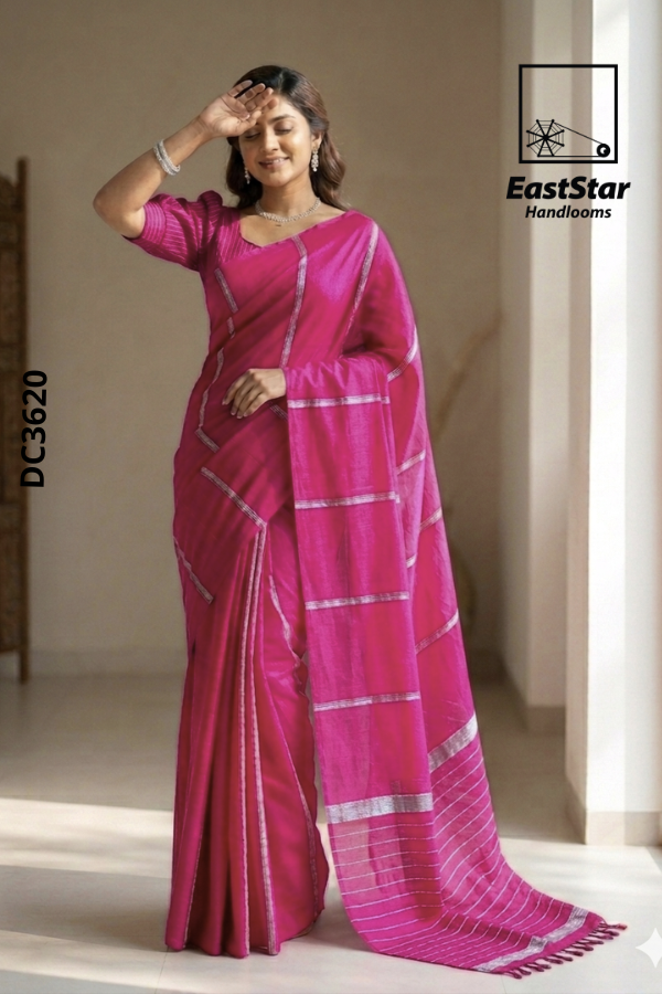 Reddish Pink Handloom Cotton Saree DC3620 Reddish Pink Handloom Cotton Saree DC3620