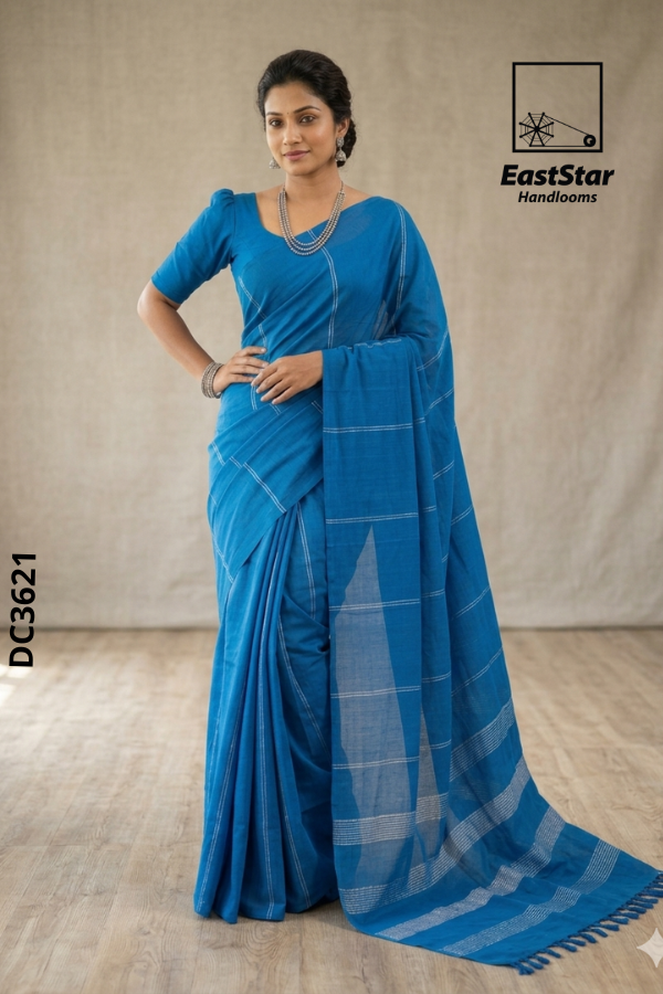 Blue Handloom Cotton Saree DC3621 Blue Handloom Cotton Saree DC3621