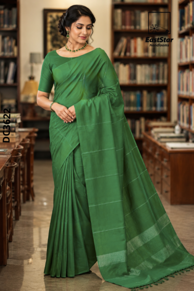 Green  Handloom Cotton Saree DC3622