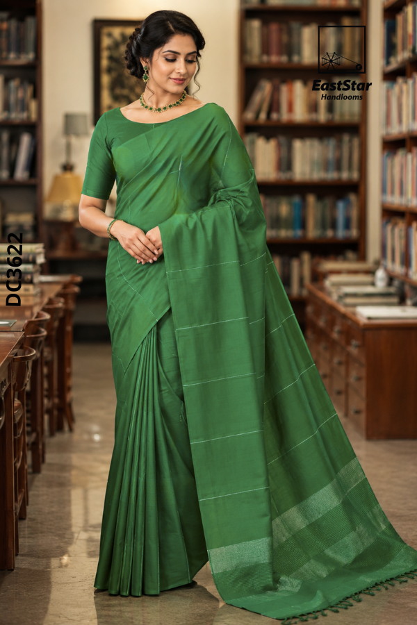 Green Handloom Cotton Saree DC3622 Green Handloom Cotton Saree DC3622