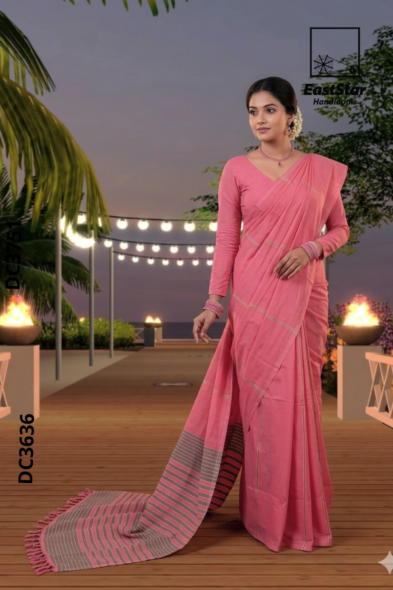 Pink  Handloom Cotton Saree DC3636