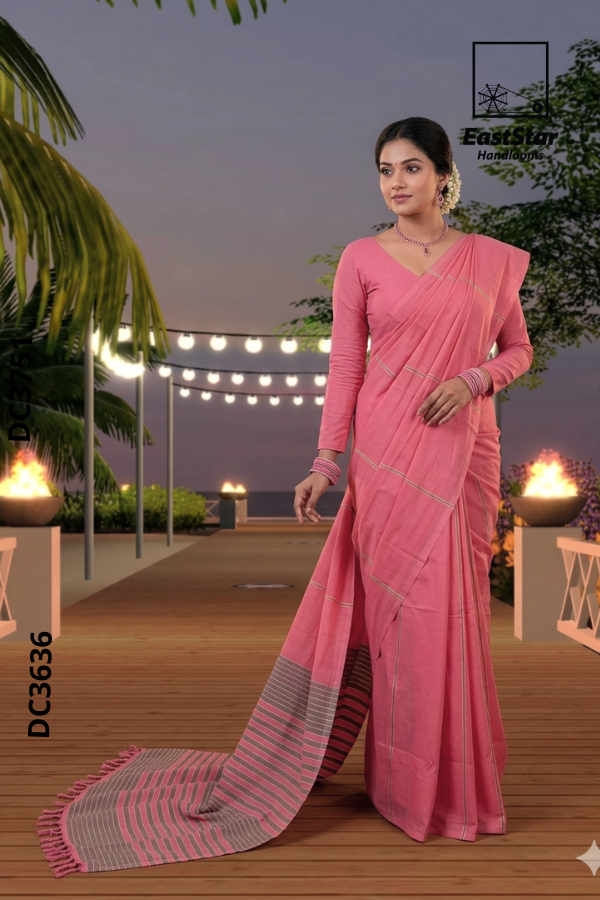 Pink Handloom Cotton Saree DC3636 Pink Handloom Cotton Saree DC3636