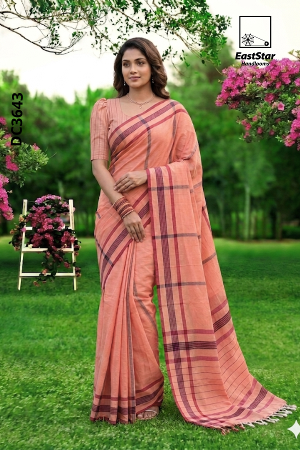 Peach Handloom Cotton Saree DC3643 Peach Handloom Cotton Saree DC3643
