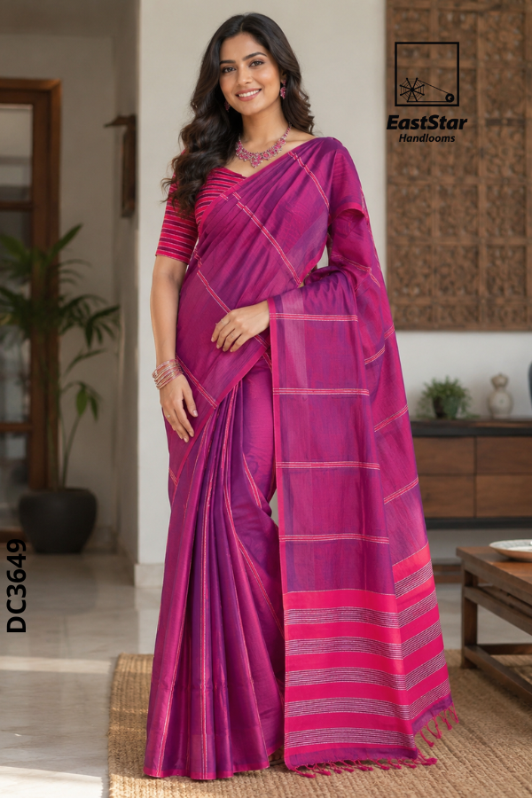Purple Handloom Cotton Saree DC3649