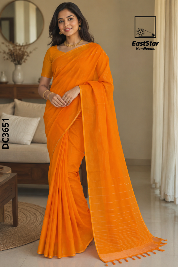 Orange Handloom Cotton Saree DC3651