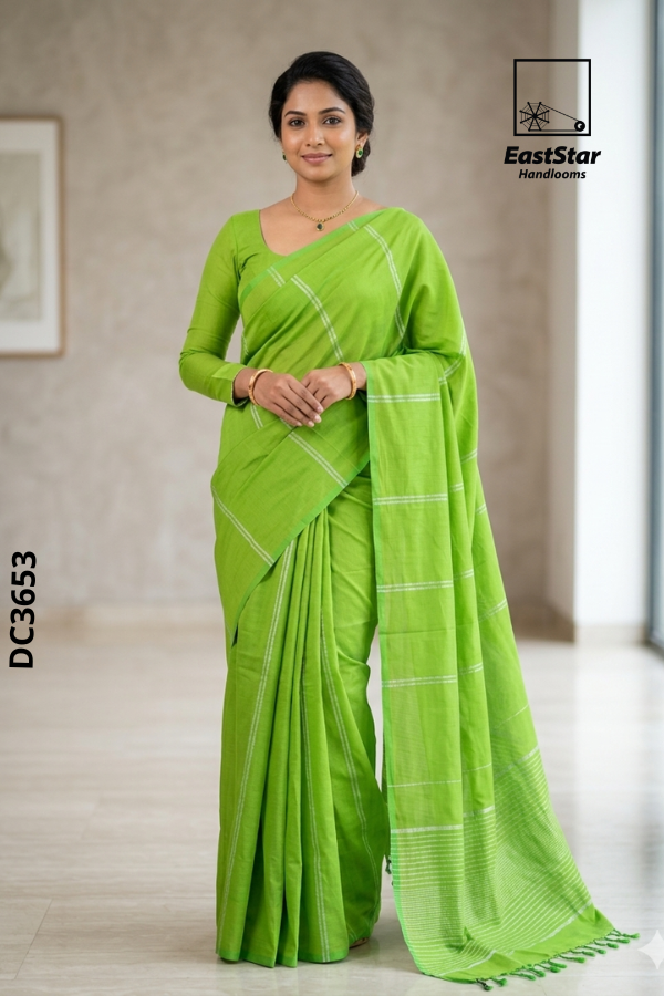 Lime Green Handloom Cotton Saree DC3653 Lime Green Handloom Cotton Saree DC3653