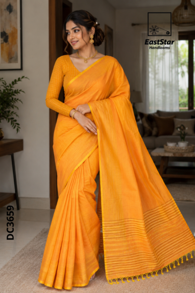 Mustard Yellow  Handloom Cotton  Saree DC3659