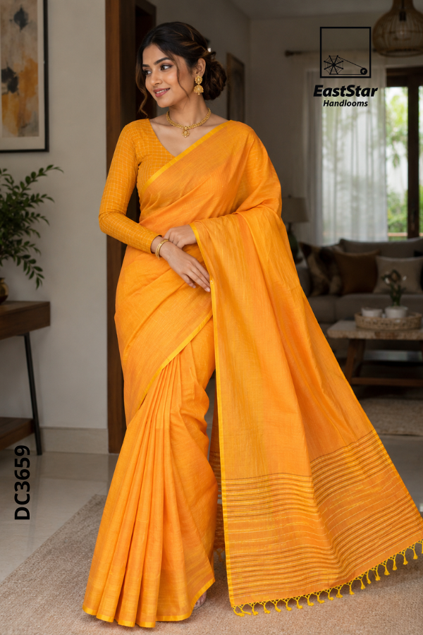 Mustard Yellow  Handloom Cotton  Saree DC3659