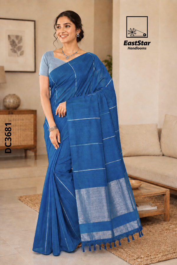Royal Blue Handloom Cotton Saree DC3681
