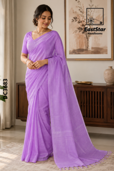 Lavender Purple Handloom Cotton Saree DC3683