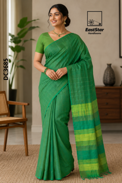 Green Handloom Cotton Saree DC3685 Green Handloom Cotton Saree DC3685