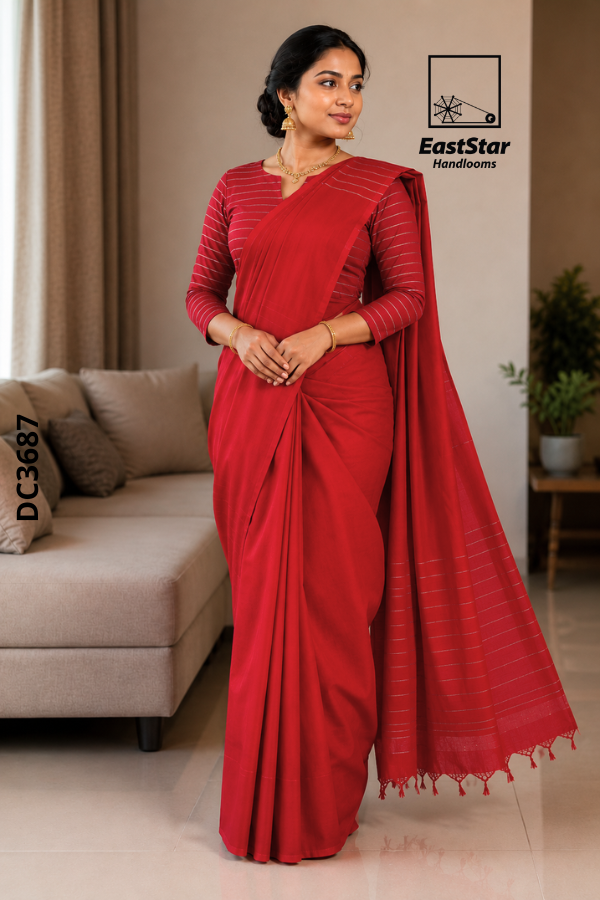 Red Handloom Cotton Saree DC3687 Red Handloom Cotton Saree DC3687