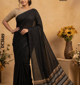 Black Handloom Cotton Saree DC3689