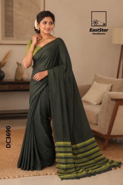 Olive Green Handloom Cotton Saree DC3690