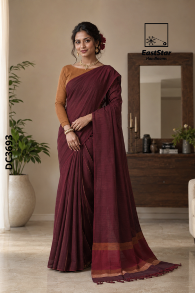 Marron  Handloom Cotton Saree DC3693