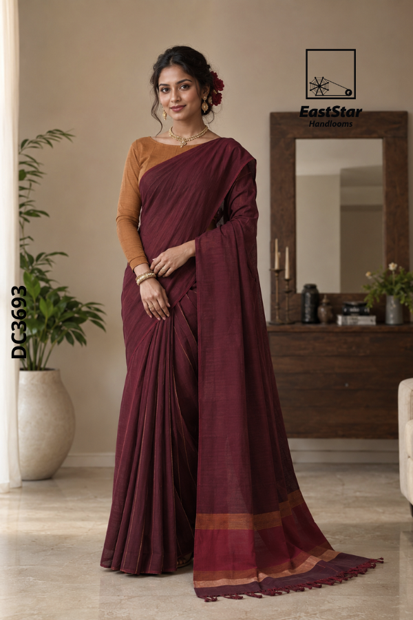 Marron  Handloom Cotton Saree DC3693