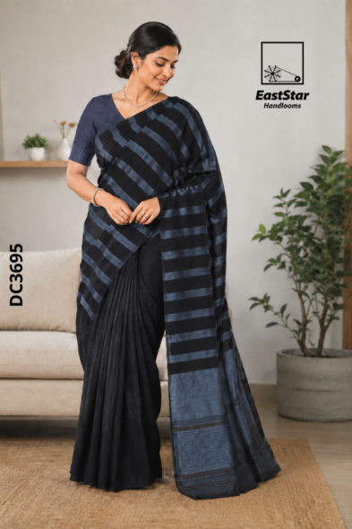 Black Handloom Cotton Saree DC3695