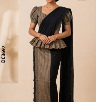 Black  Handloom Cotton Saree DC3697