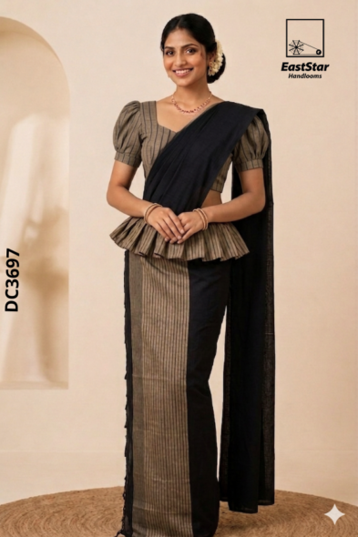 Black  Handloom Cotton Saree DC3697