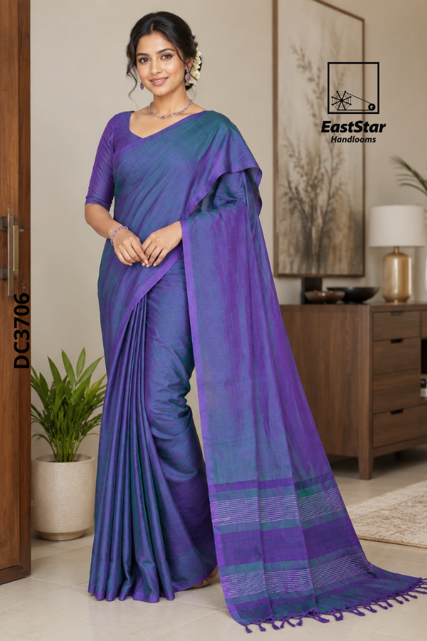 Royal Purple and Green Handloom Cotton Saree DC3706 Royal Purple and Green Handloom Cotton Saree DC3706