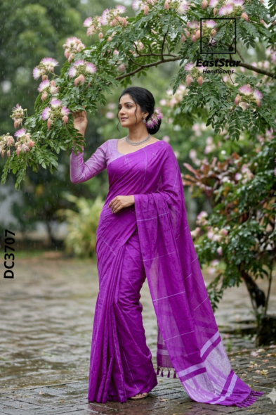 Purple  Handloom Cotton Saree DC3707