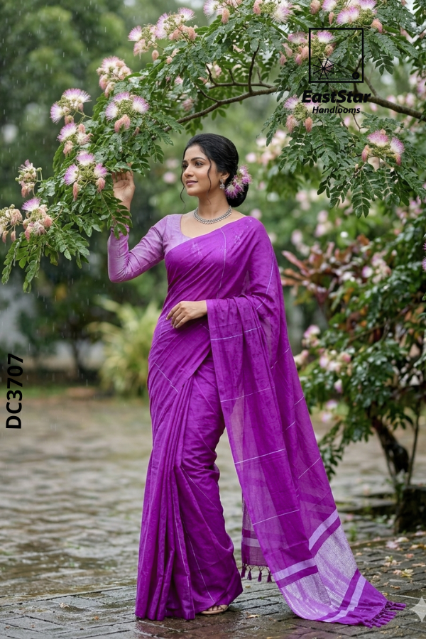 Purple Handloom Cotton Saree DC3707 Purple Handloom Cotton Saree DC3707