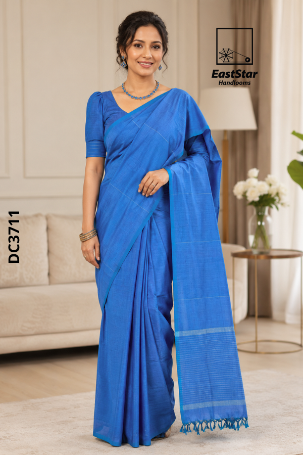 Blue Handloom Cotton Saree DC3711