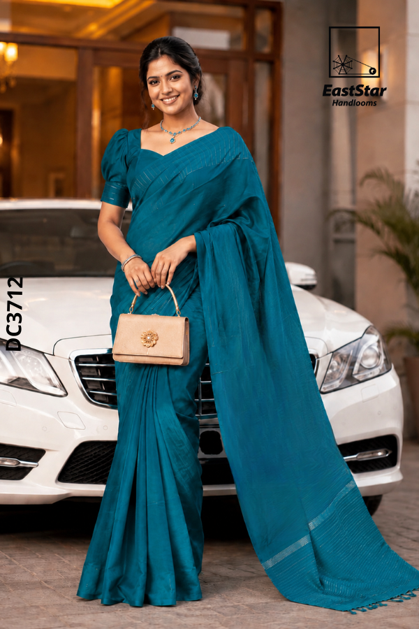 Peacock Green Handloom Cotton Saree DC3712 Peacock Green Handloom Cotton Saree DC3712