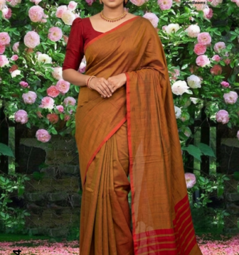 Olive green  Handloom Cotton Saree DC3714