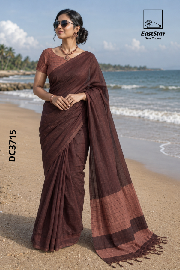 Chocolate Brown Handloom Cotton Saree DC3715 Chocolate Brown Handloom Cotton Saree DC3715