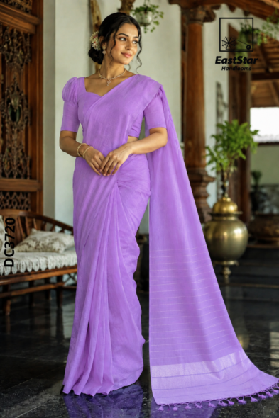 Soft Lilac Purple  Handloom Cotton Saree DC3720