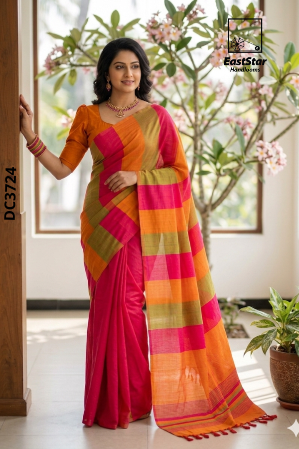 Colourful Handloom Cotton Saree DC3724 Colourful Handloom Cotton Saree DC3724