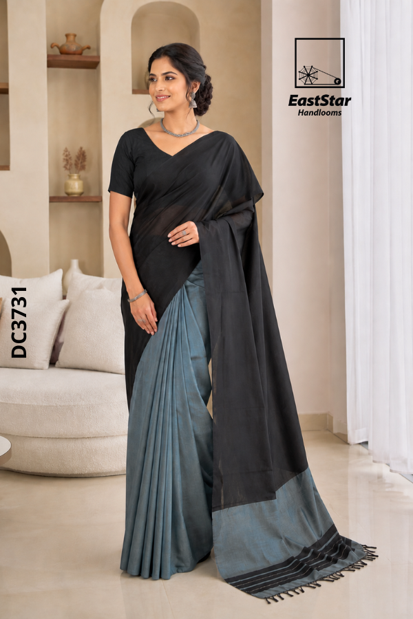 Black Handloom Cotton Saree DC3731 Black Handloom Cotton Saree DC3731