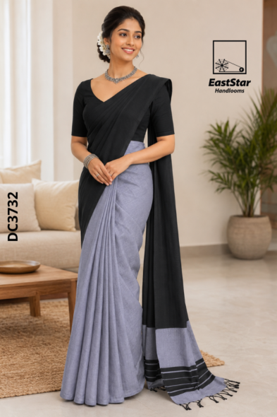 black Handloom Cotton Saree DC3732