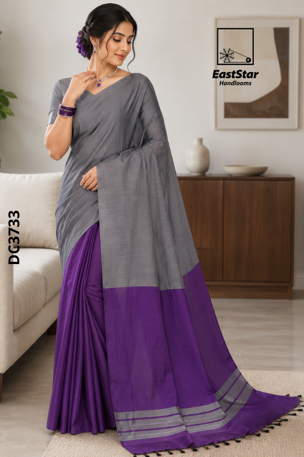 Ash Grey Handloom Cotton Saree DC3733 Ash Grey Handloom Cotton Saree DC3733
