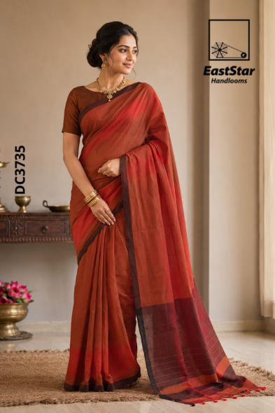 Brown Tone Handloom Cotton Saree DC3735