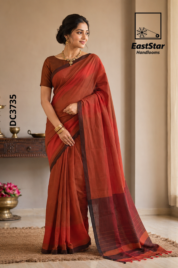 Brown Tone Handloom Cotton Saree DC3735 Brown Tone Handloom Cotton Saree DC3735