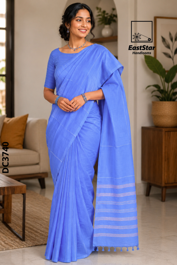 Periwinkle Blue Handloom Cotton Saree DC3740