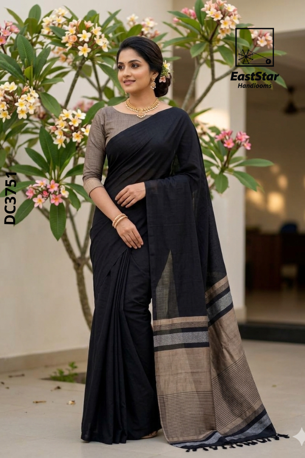 Black Handloom Cotton Saree DC3751 Black Handloom Cotton Saree DC3751
