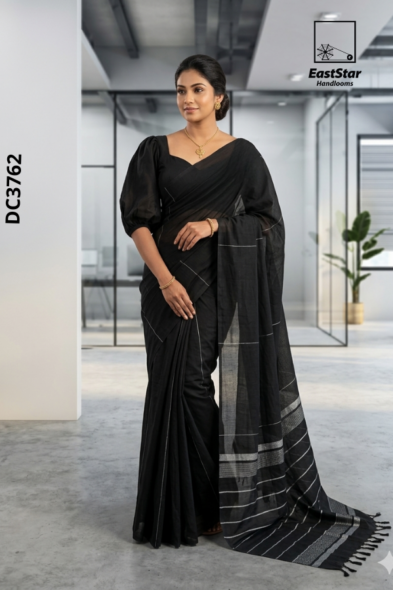 Black Handloom Cotton Saree DC3762