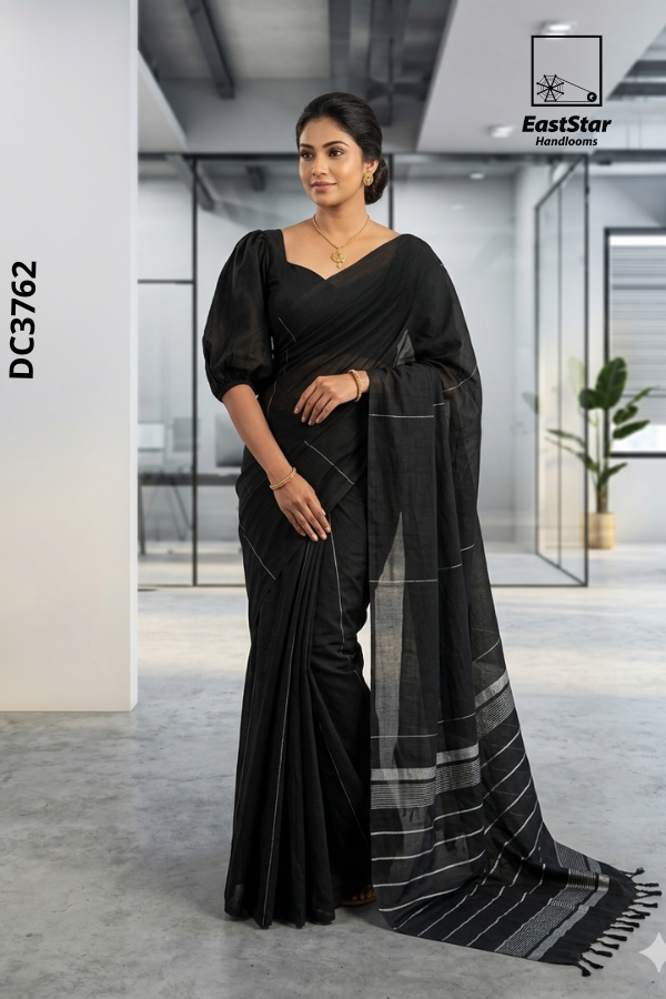 Black Handloom Cotton Saree DC3762